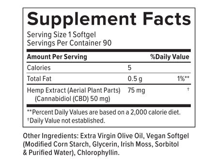 Supplemental Facts for CBD Oil Softgels, Maximum Strength Formula, 50mg, 90 count